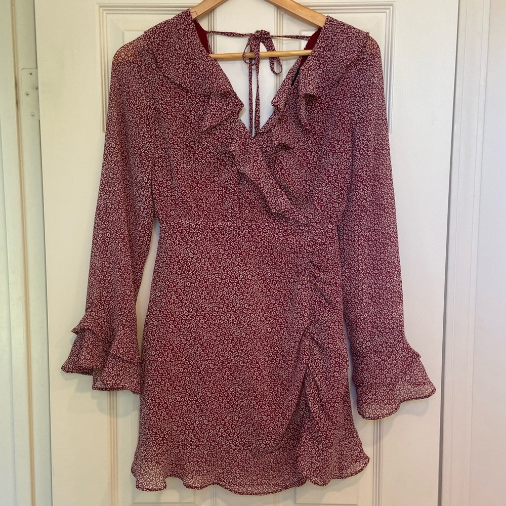 Burgundy Floral Long Sleeve Dress